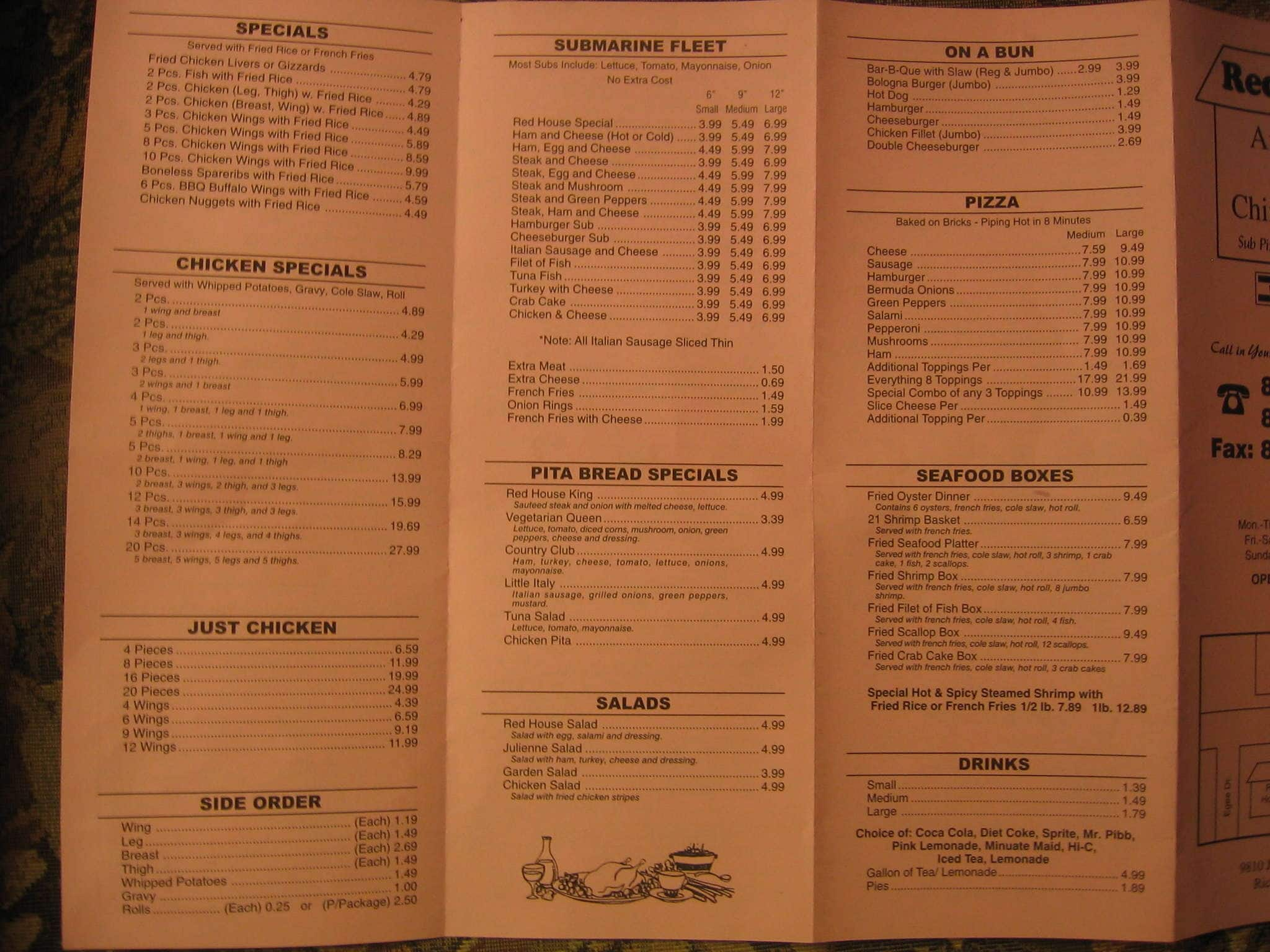 Menu At Red House Pizzeria Richmond Jefferson Davis Hwy