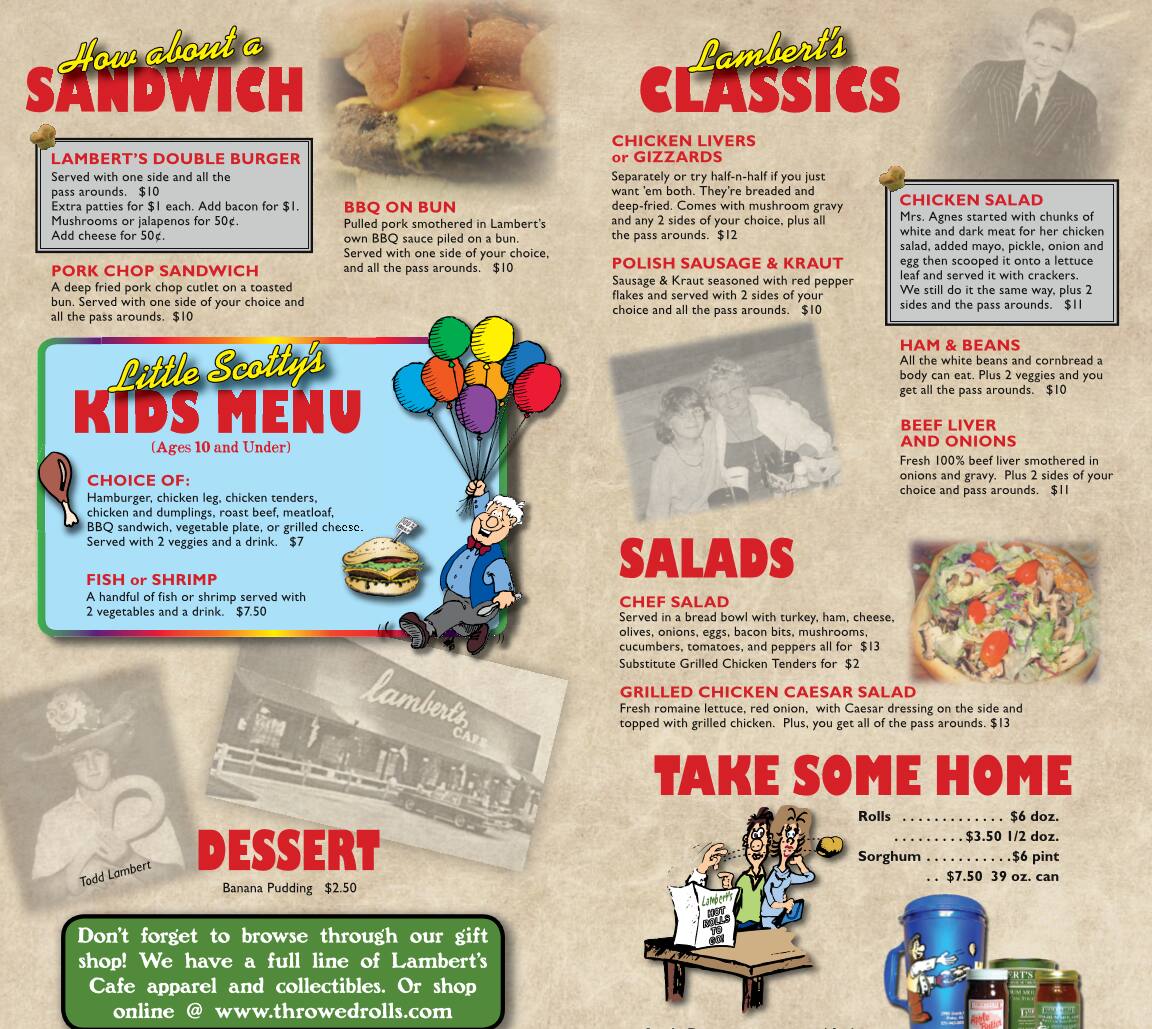 Menu at Lambert's Cafe, Foley