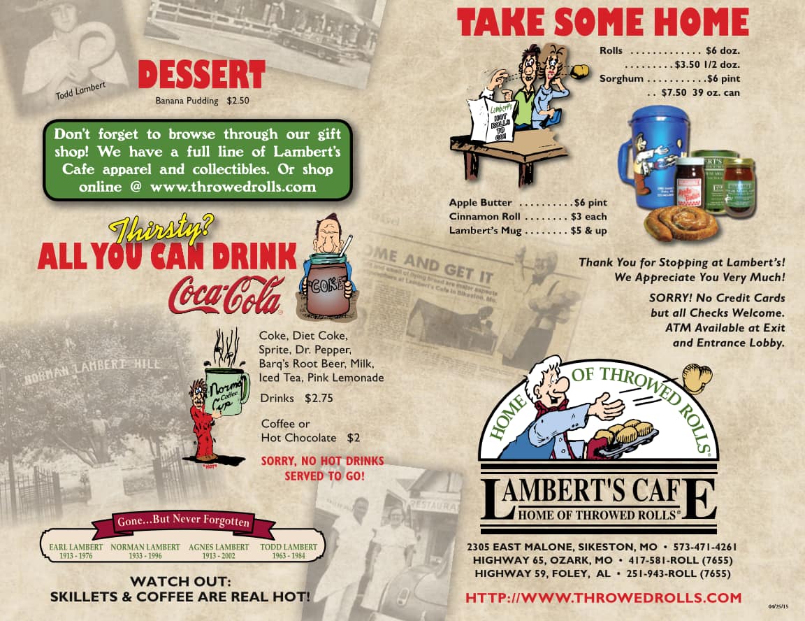 Menu at Lambert's Cafe, Foley