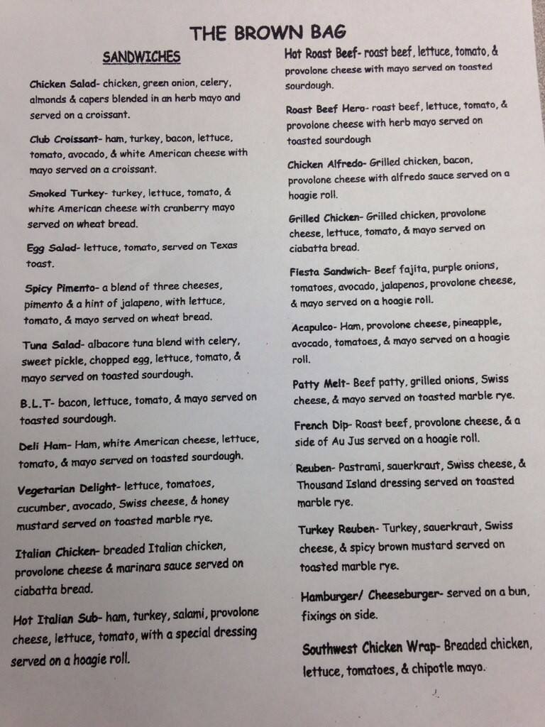 Menu At Brown Bag Restaurant Del Rio Menu At Brown Bag Restaurant Del Rio