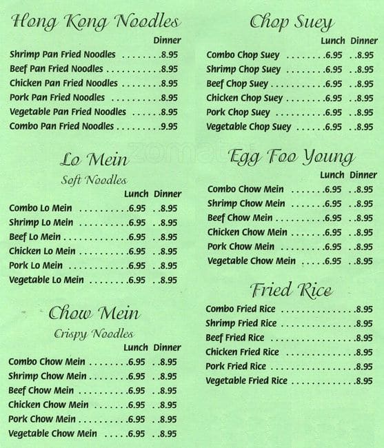 Menu at Loomis Chinese restaurant, Thornton