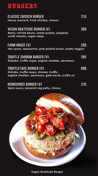 Louis Burger, Indiranagar menu