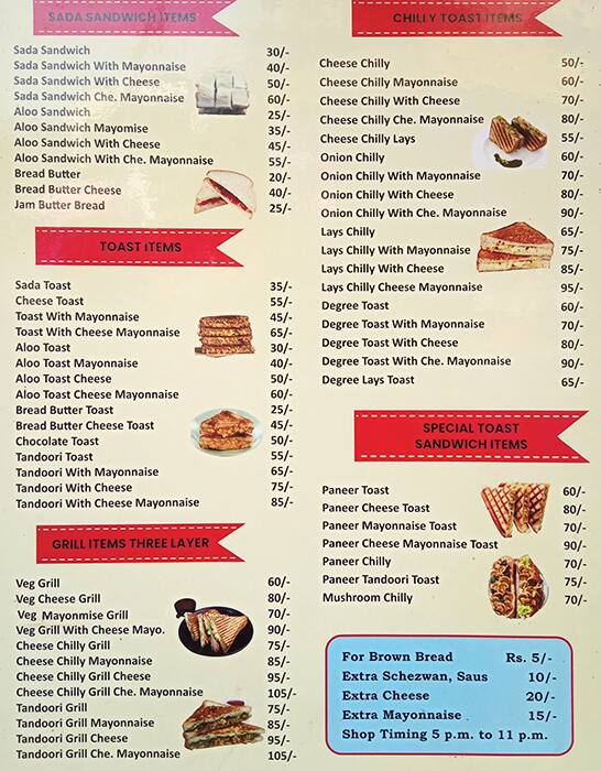 Menu of Baba Sandwich Corner, Kalyan, Thane