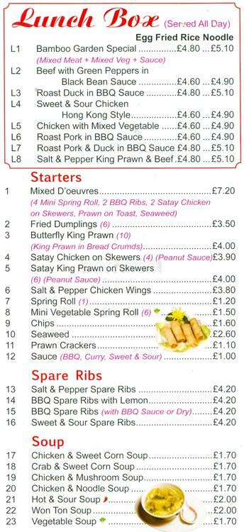 Bamboo Garden Menu Menu For Bamboo Garden New Cross London