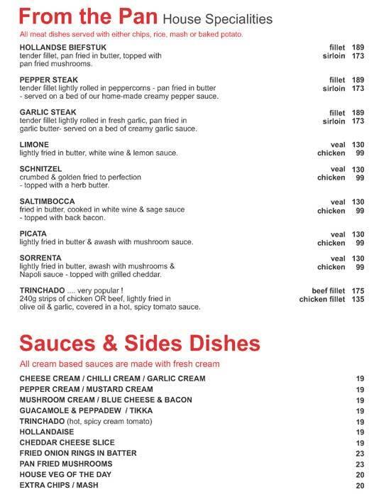 Menu at Maestro's a La Carte Restaurant, Cape Town