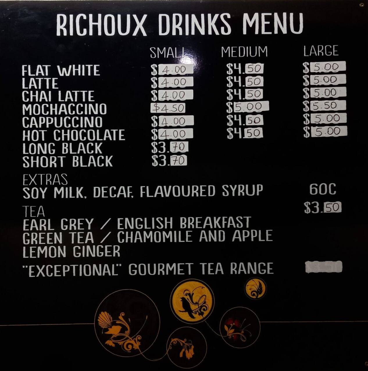 Menu at Richoux Patisserie Takapuna cafe, Auckland