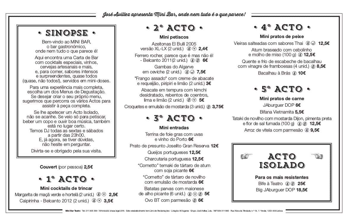 Mini Bar Menu, Menu for Mini Bar, Chiado, Lisboa Zomato Portugal