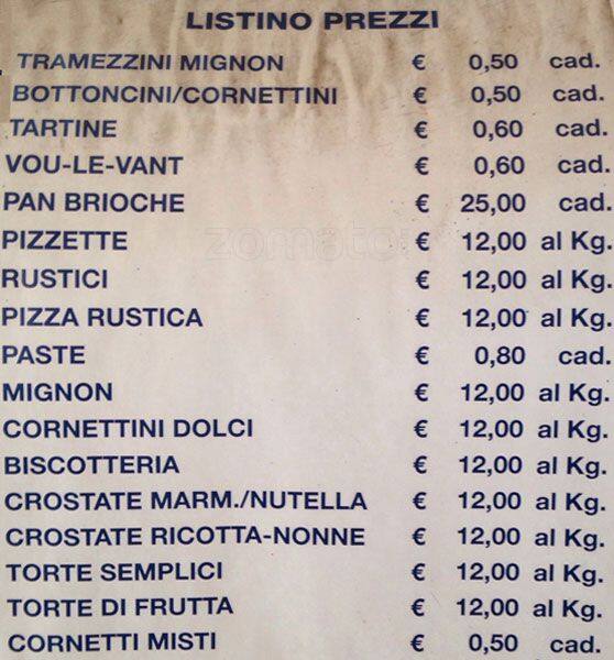 Menu di Pasticceria Kaler 