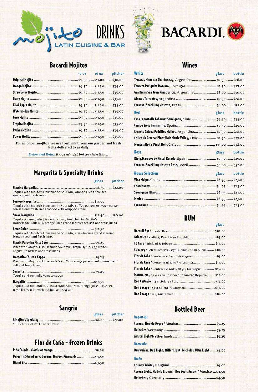 Menu at Mojito pub & bar, West Palm Beach, 700 S Rosemary Ave