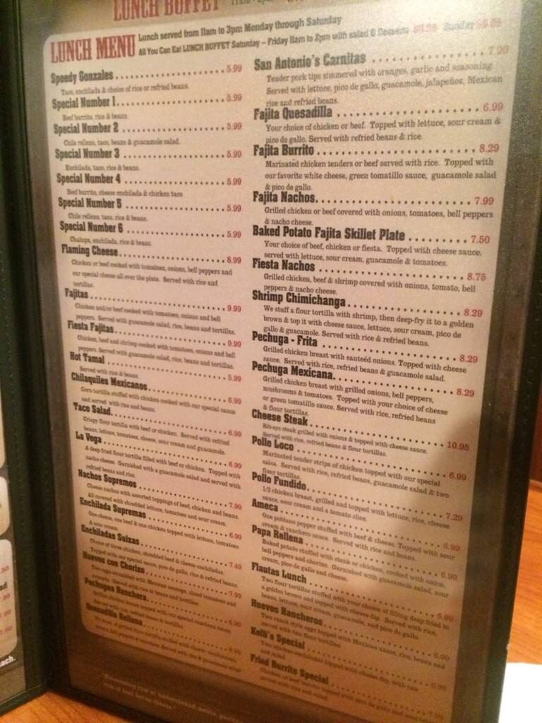 Menu at Margaritas Mexican Grill restaurant, Scottsboro