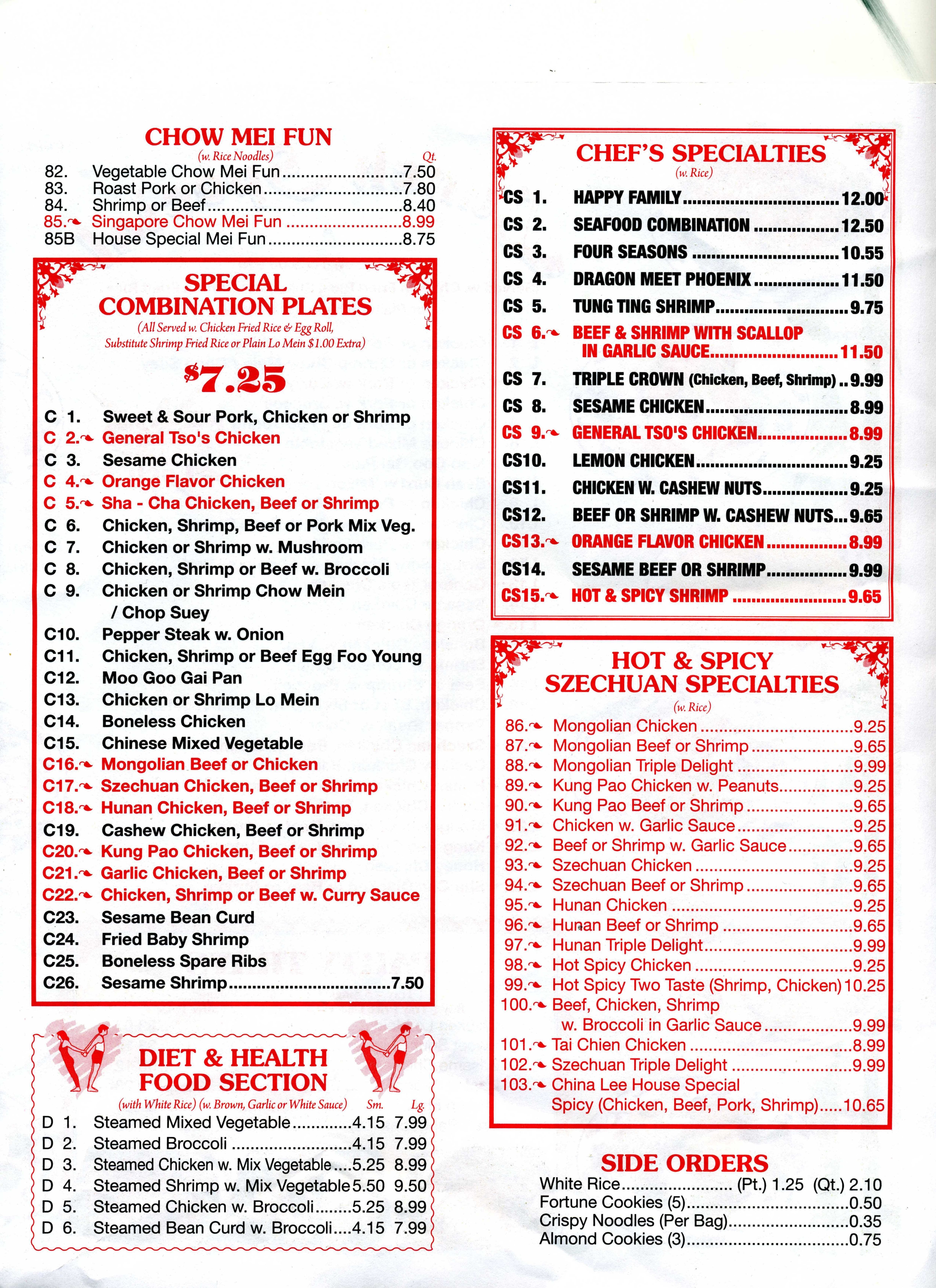 Menu at China Lee restaurant, Traverse City, Beitner Rd 1
