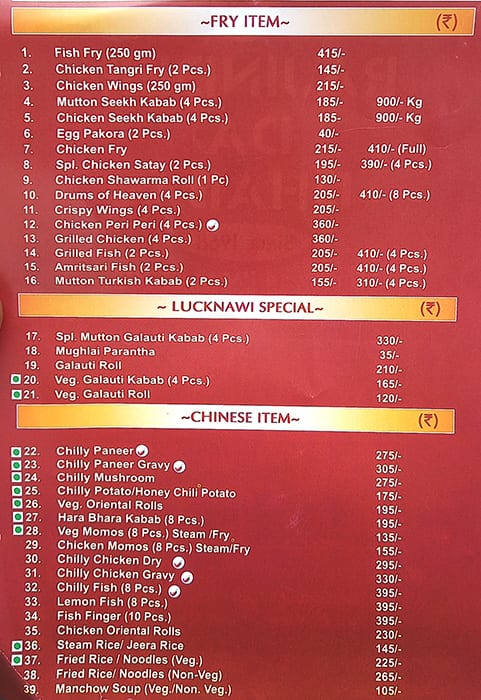 Rajinder Da Dhaba menu
