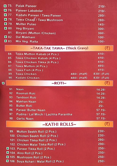 Rajinder Da Dhaba menu