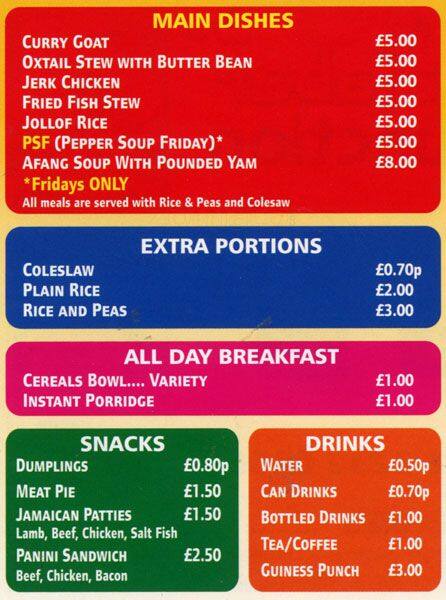 Calabar Junction menu