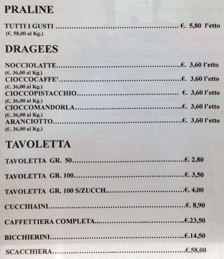Menu di Chocolate 