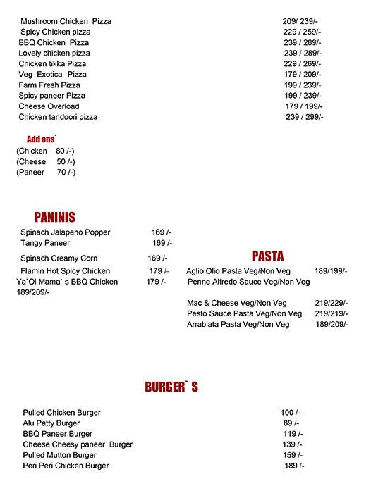 Menu At Cafe Avail Secunderabad