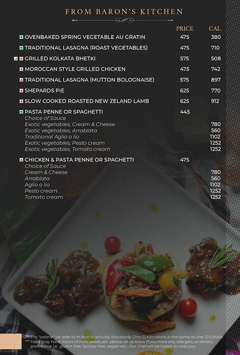 The Lords and Barons menu