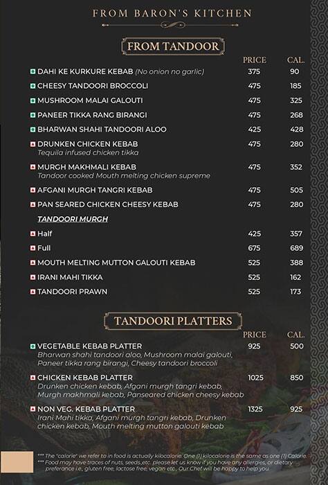 The Lords and Barons menu