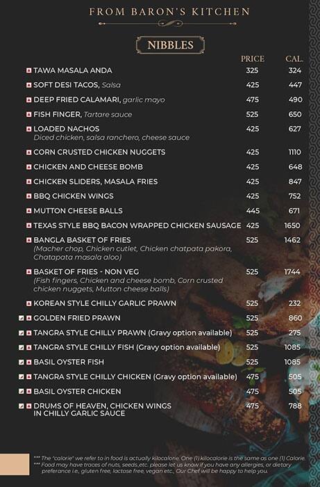 The Lords and Barons menu