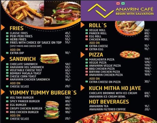Menu of Anavrin Cafe, PuneSolapur Road, Pune
