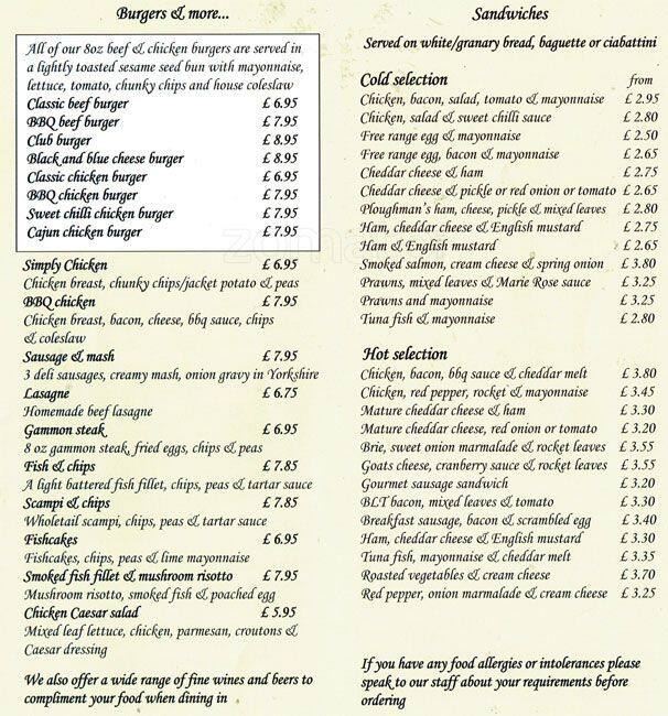 Menu at Hamers of Bexley cafe, Bexley