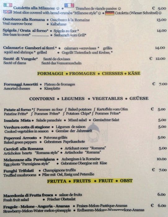 Menu di Al Cuppolone 
