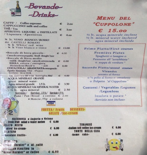 Menu di Al Cuppolone 