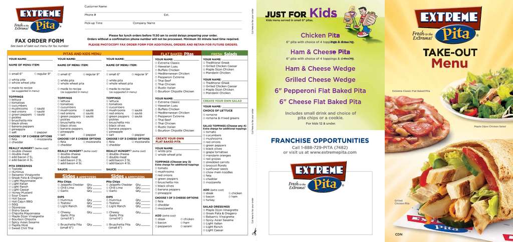 extreme pita menu