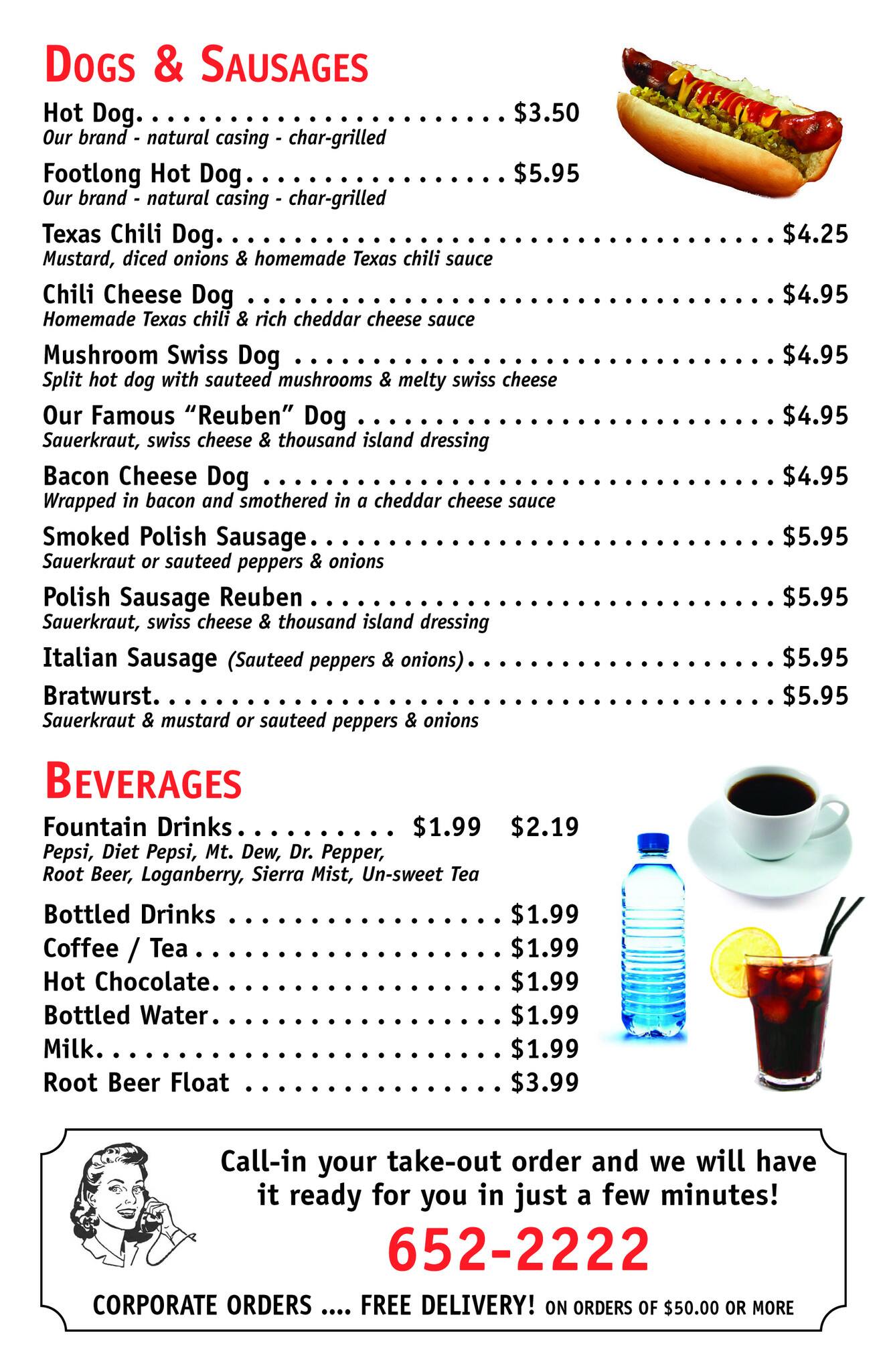 Menu at Red's restaurant, East Aurora