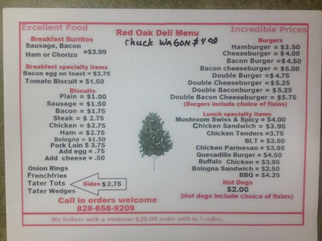 Red Oak Deli Menu, Menu for Red Oak Deli, Weaverville, Asheville