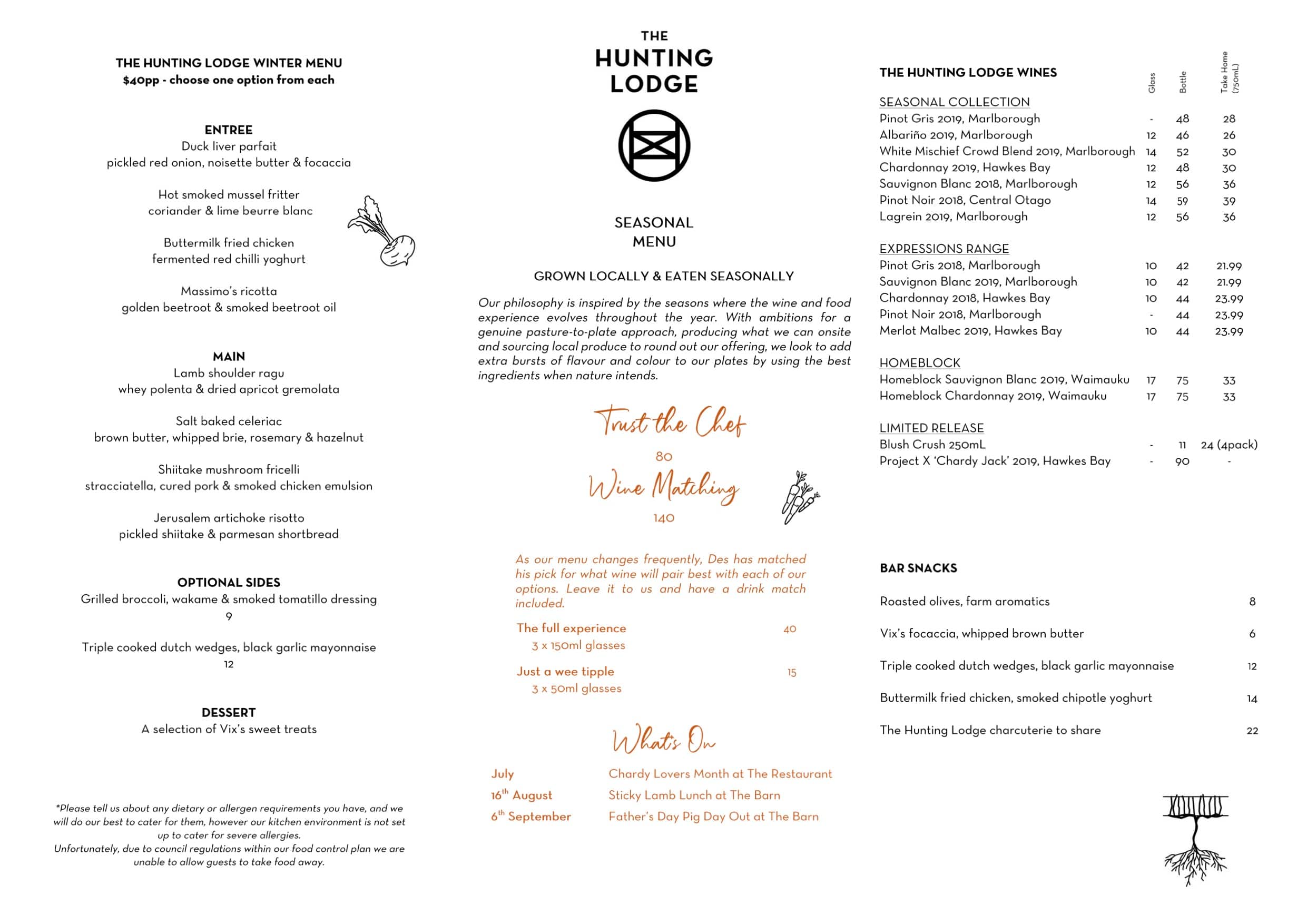 Menu at The Restaurant The Hunting Lodge, Auckland