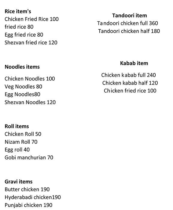 Menu of Armani Kabab Center, Richmond Road, Bangalore