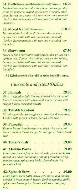 Aladdin menu