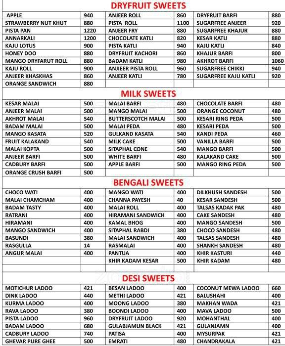 Mithas Menu, Menu for Mithas, Kothrud, Pune - Zomato