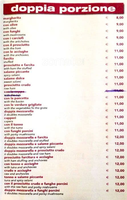 Menu di La Cappa 