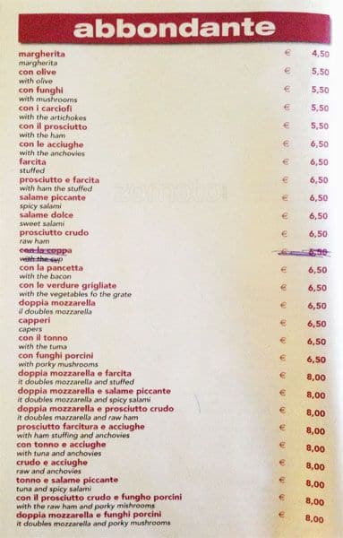 Menu di La Cappa 