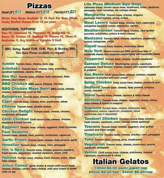 Pronto Pizza Menu, Menu for Pronto Pizza, Camden, Sydney Urbanspoon