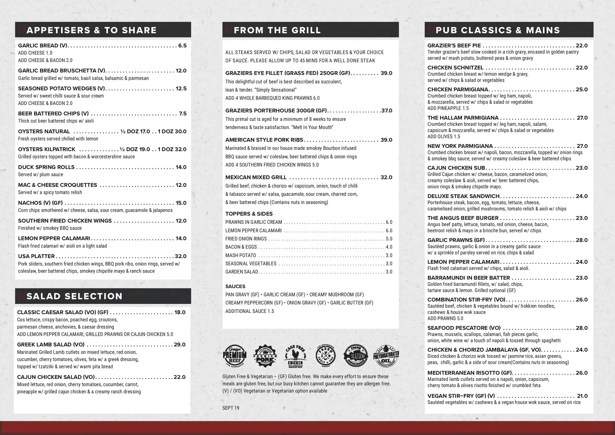 Menu at Hallam Hotel restaurant, Hallam