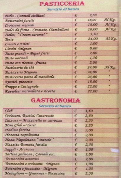 Menu di Caffè Maneschi 
