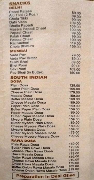 Menu at Gypsy Family Dhaba, Jodhpur