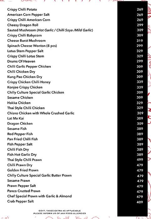 Chilly Culture menu