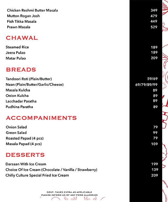 Chilly Culture menu