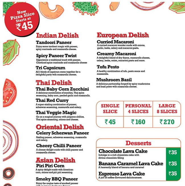 Oyalo Pizza menu