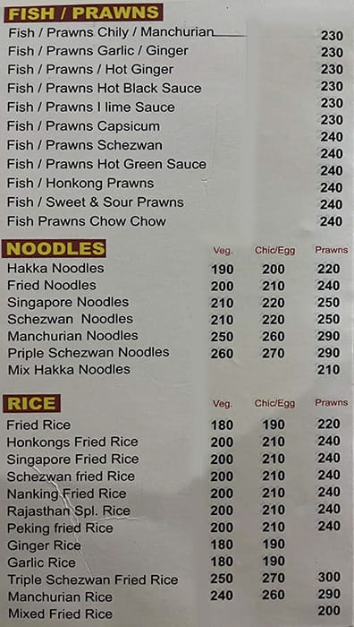 Rajasthan Restaurant menu
