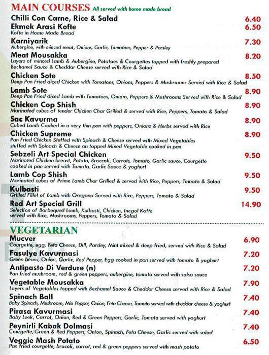  Menu  at Red Art  Cafe  London