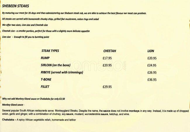 Shebeen Morrison Street menu