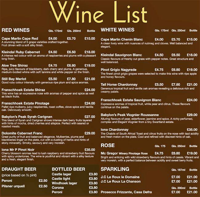 Shebeen Morrison Street menu