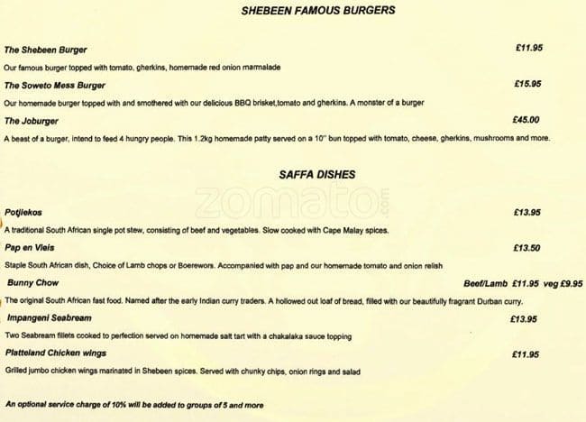 Shebeen Morrison Street menu