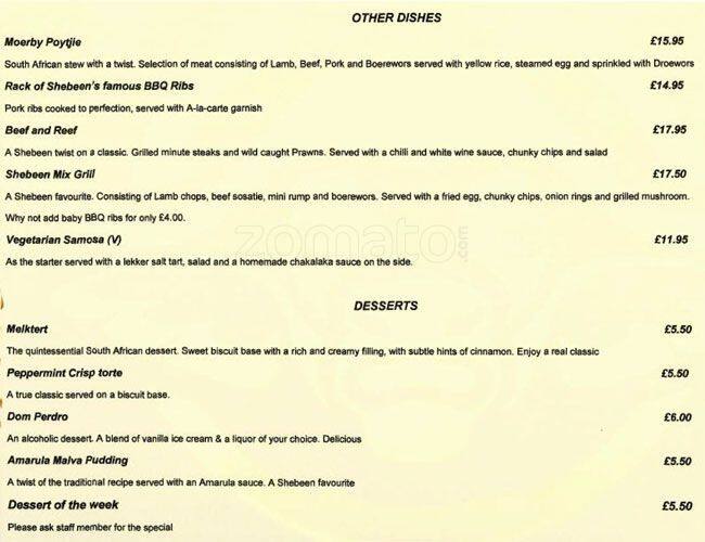 Shebeen Morrison Street menu