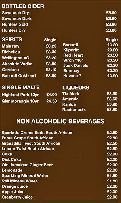 Shebeen Morrison Street menu
